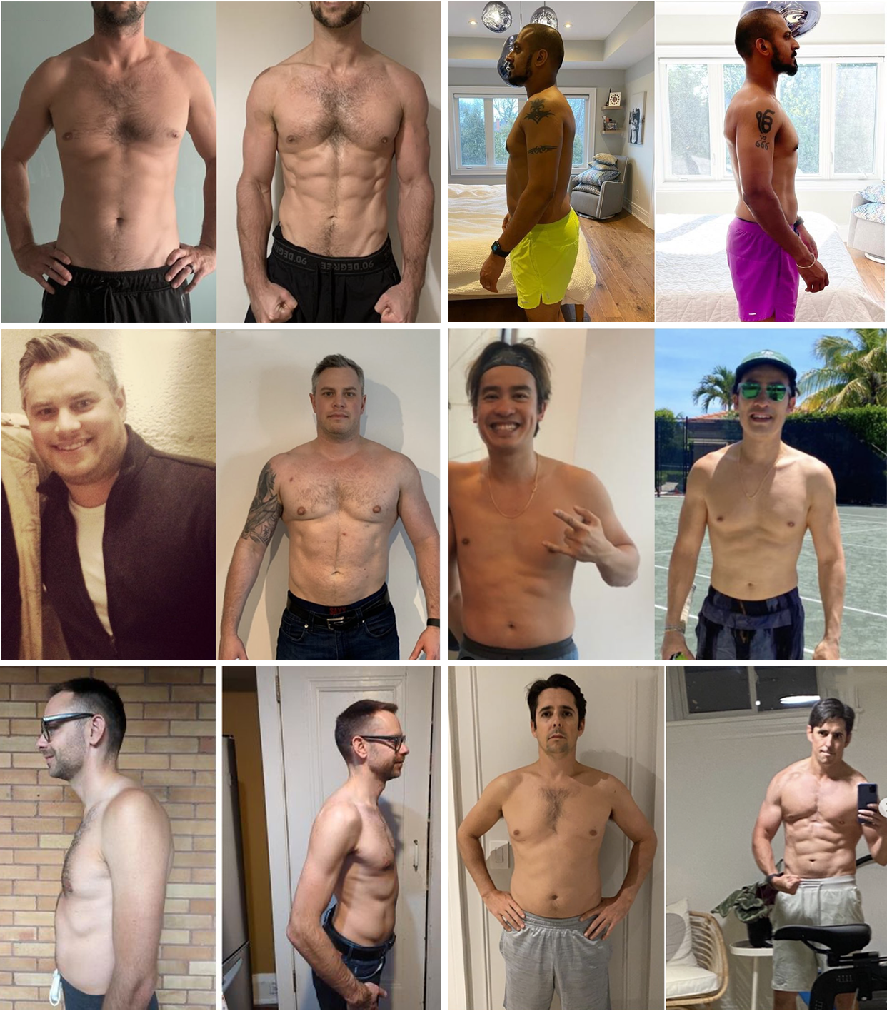 collage of several before and after photos of clients in the mindful method online coaching program